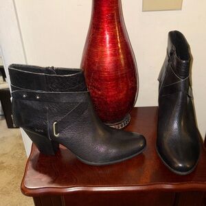 boc Black Leather Ankle Booties with Buckle Strap